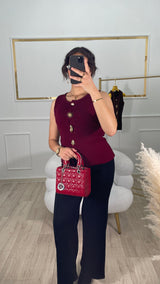 GILET SANS MANCHE MOTIF - Bordeau \ Marron \ Bleu