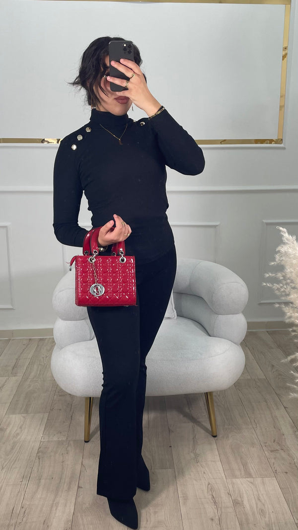 Pul Col Roulé Boutton - Noir