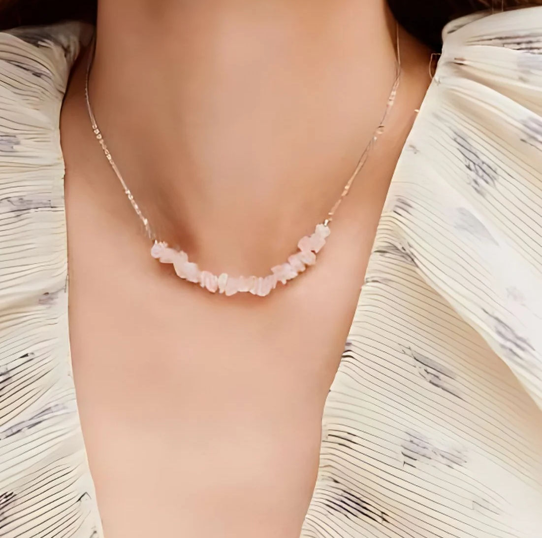 collier hope rose quartz | قلادة هوب بحجر الكوارتز الوردي