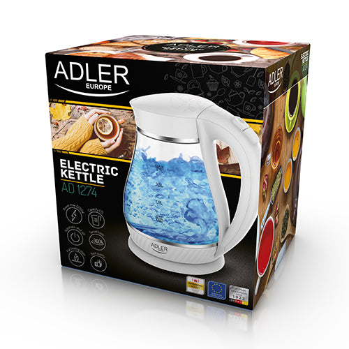 Adler AD 1274 blanc Bouilloire en verre 1,7L
