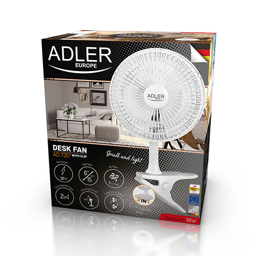 Adler AD 7317 Ventilateur 15 cm avec clip + base